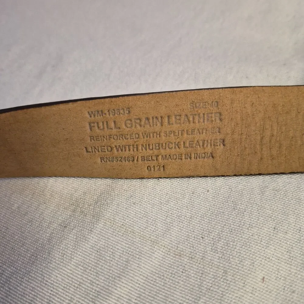 No Boundaries Men's Full Grain Leather Belt Sz 40 Nubuck Leather Lining 1” Wide